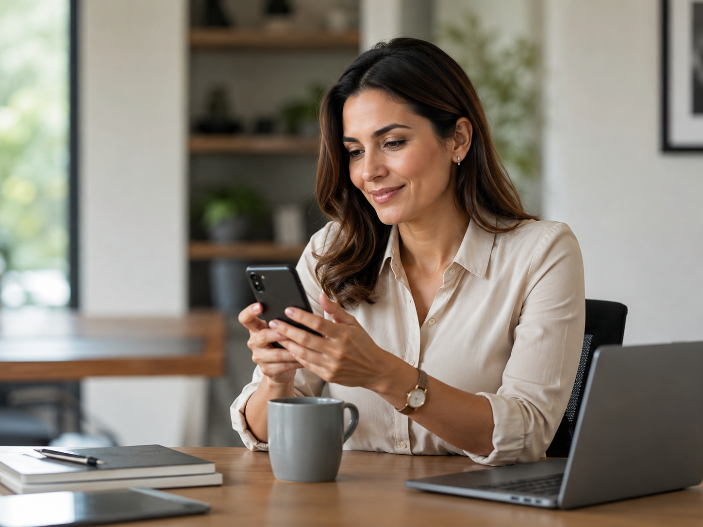 Mulher utilizando o celular para solicitar cotação de seguro